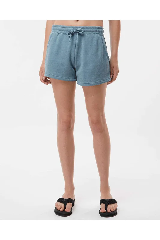 Independent Trading Co. Womens California Wave Wash Fleece Shorts w/ Pockets - Misty Blue - NEW