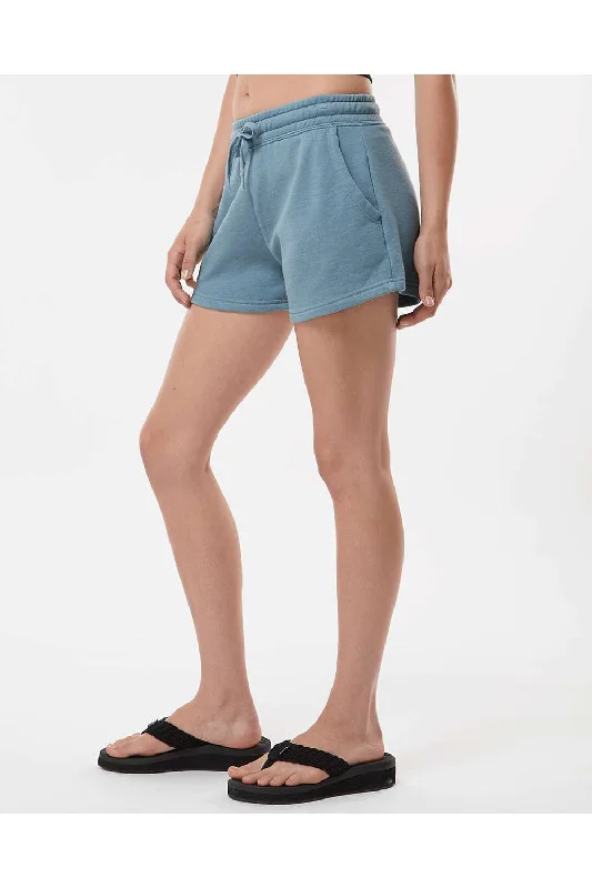 Independent Trading Co. Womens California Wave Wash Fleece Shorts w/ Pockets - Misty Blue - NEW