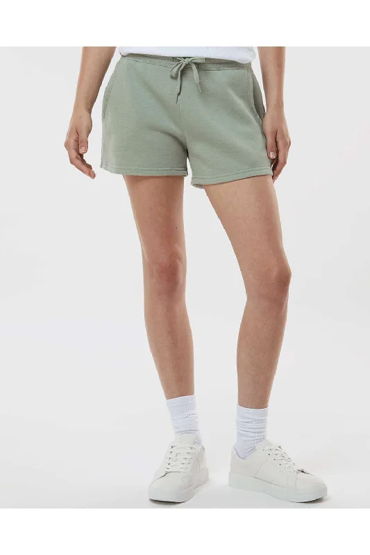 Independent Trading Co. Womens California Wave Wash Fleece Shorts w/ Pockets - Sage Green - NEW