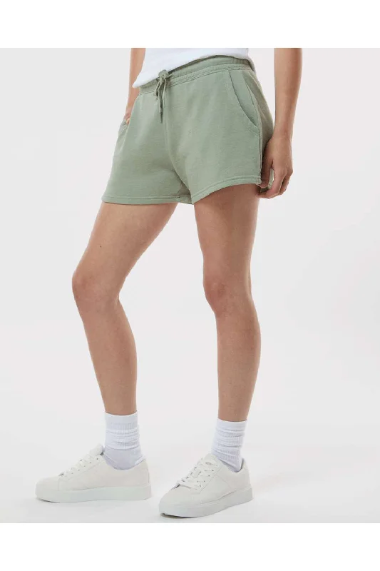 Independent Trading Co. Womens California Wave Wash Fleece Shorts w/ Pockets - Sage Green - NEW