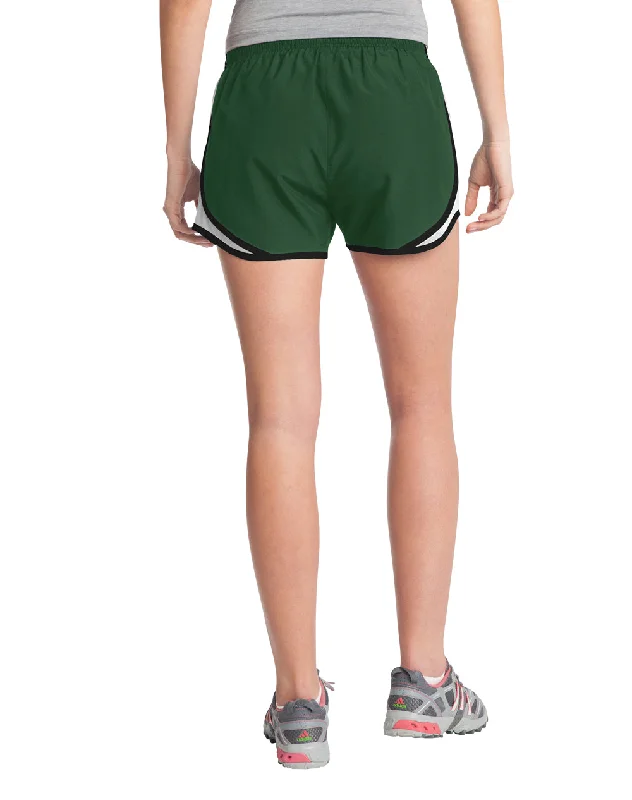 Sport-Tek Womens Cadence Moisture Wicking Shorts - Forest Green/White/Black