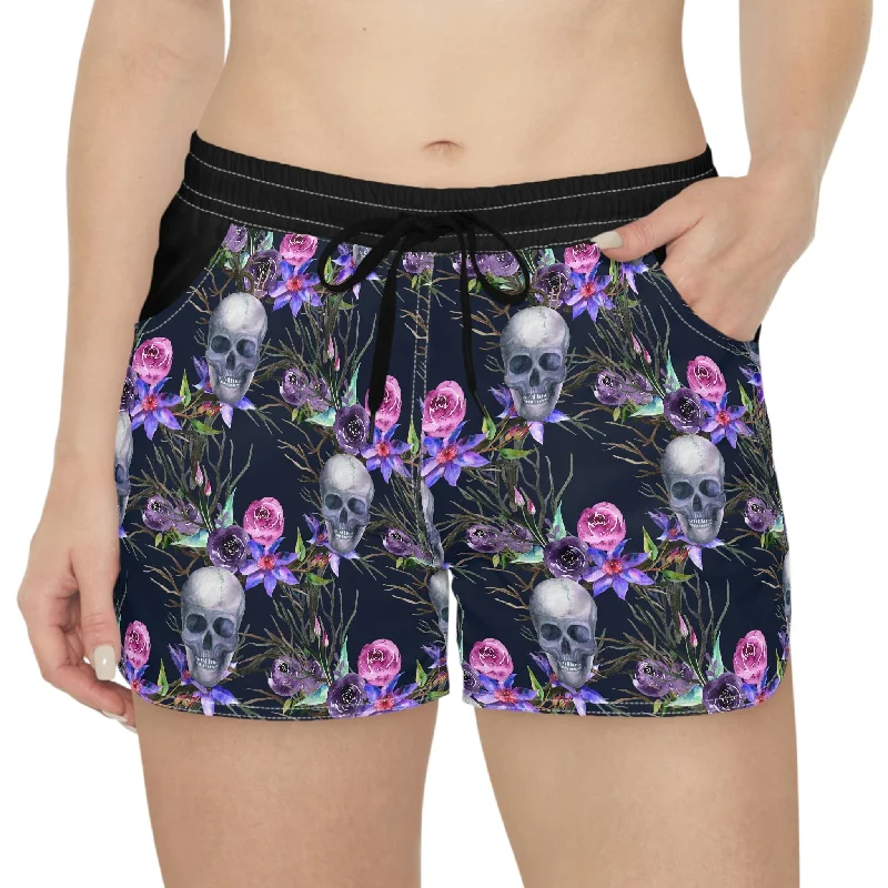 Women's Purple Skull Floral Casual Shorts