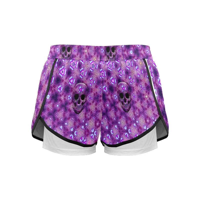 Women's Purple Skull Sports Shorts with Compression Liner