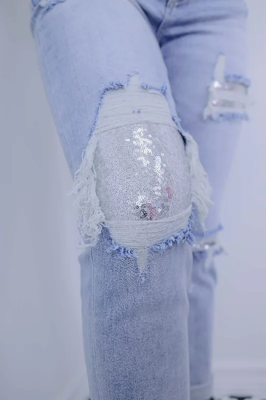 A Lil' Bit Sparkly Sequin Jeans - Light Wash