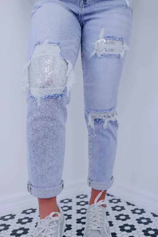 A Lil' Bit Sparkly Sequin Jeans - Light Wash