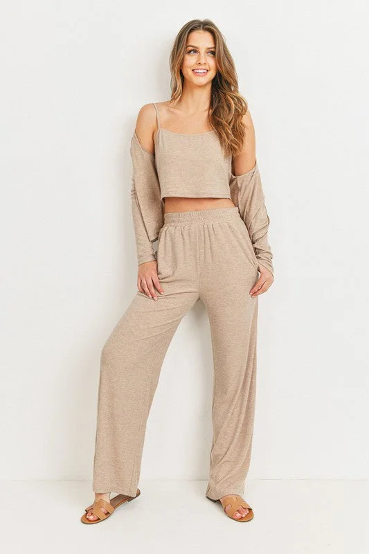 Brown Ribbed Wide Leg Pants