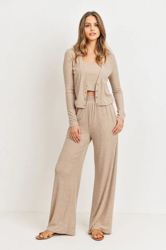 Brown Ribbed Wide Leg Pants