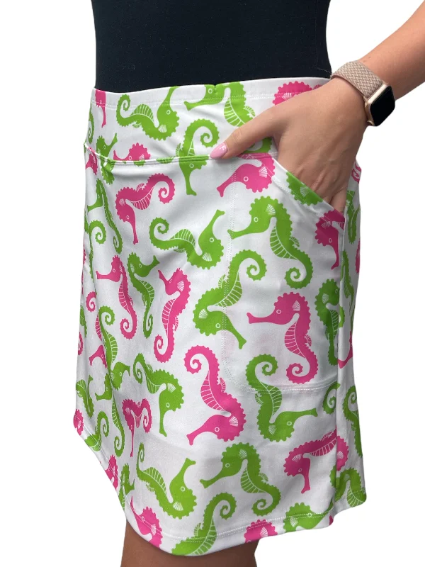 Bskinz Women's Knit Printed Stretch 18"" Pull-On Skort- Preppy Seahorses