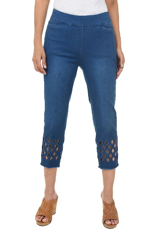 Diamond Cut-Out Denim Capri Pant