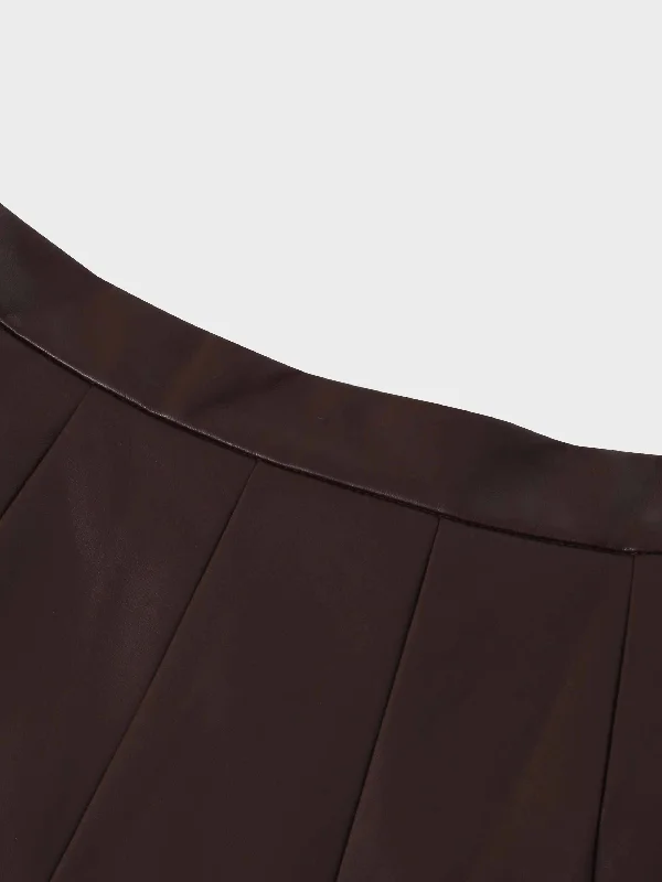 Flare Leather Skirt 25.5""-Brown