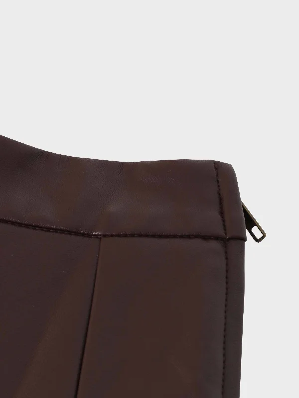 Flare Leather Skirt 25.5""-Brown