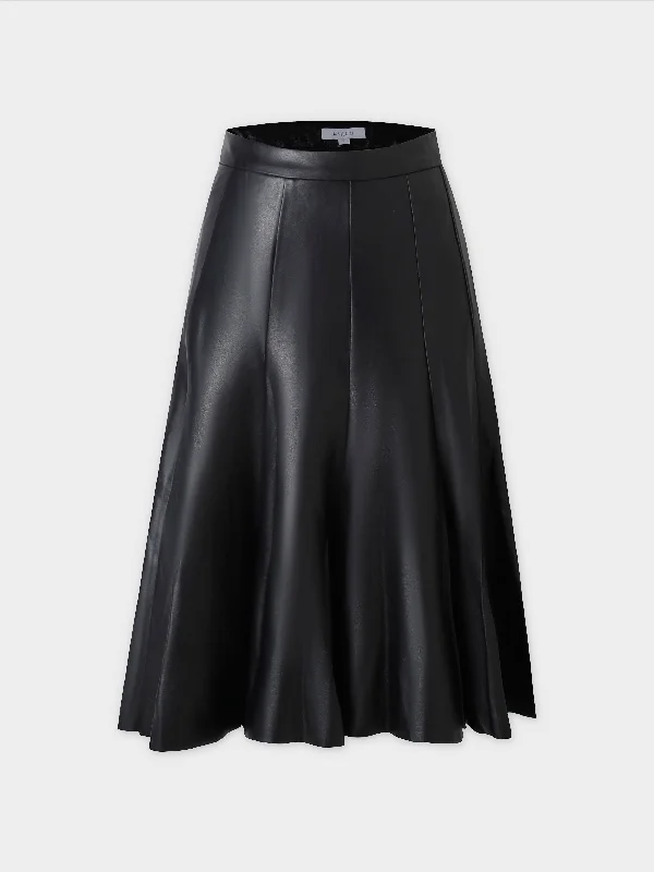 Flare Leather Skirt 27""-Black