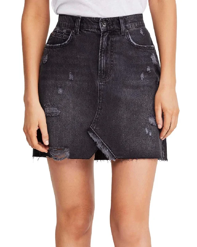 Free People Hallie Distressed Denim Skirt in Black