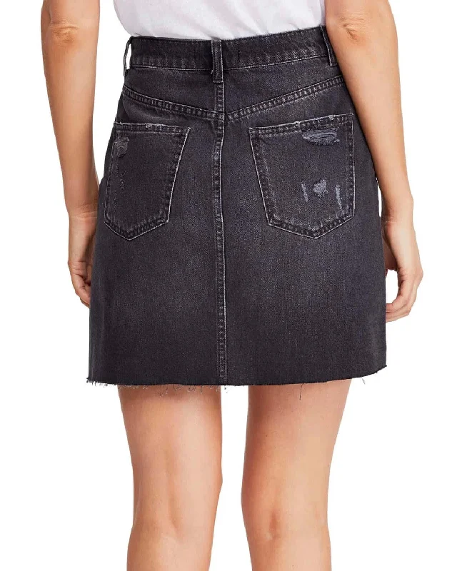 Free People Hallie Distressed Denim Skirt in Black