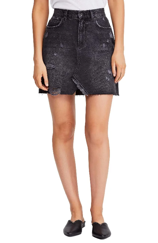 Free People Hallie Distressed Denim Skirt in Black