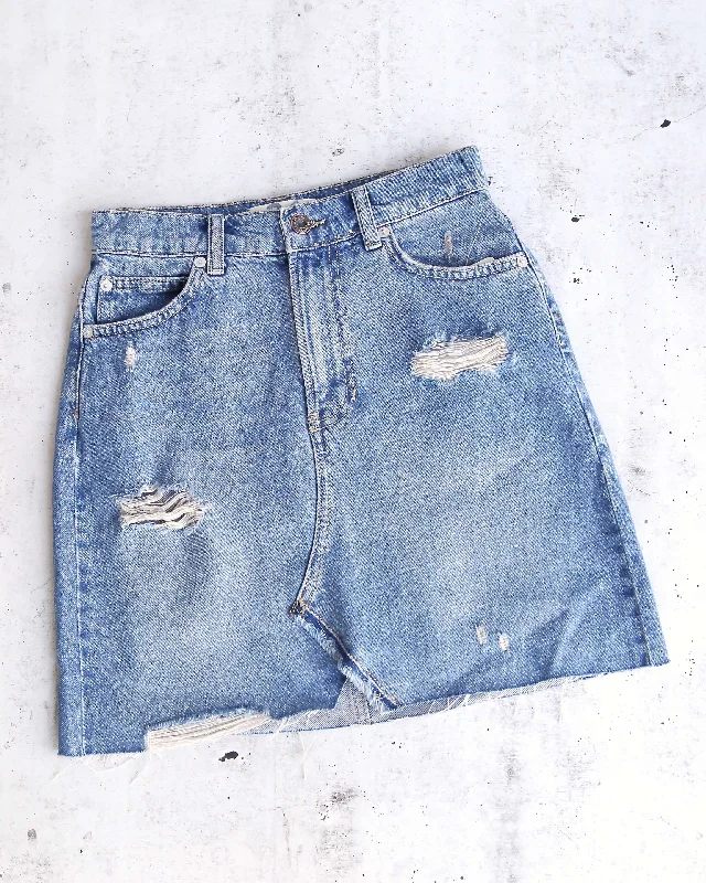 Free People Hallie Distressed Denim Skirt in Midstone