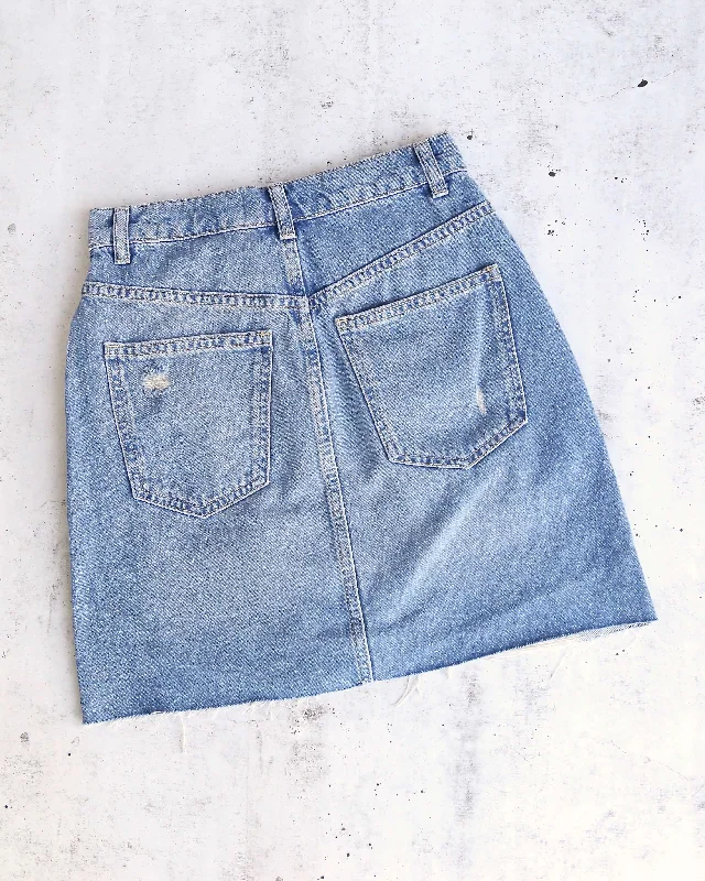 Free People Hallie Distressed Denim Skirt in Midstone