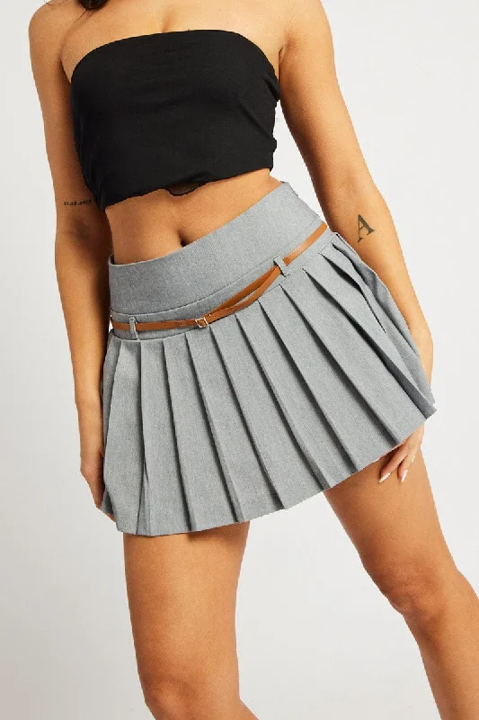 Grey Tennis Skirt Mini Belted