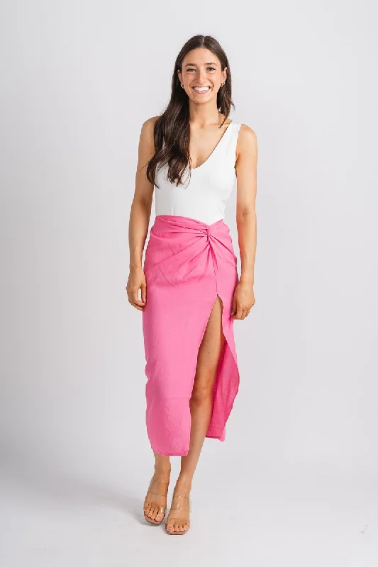 Knot front midi skirt pink