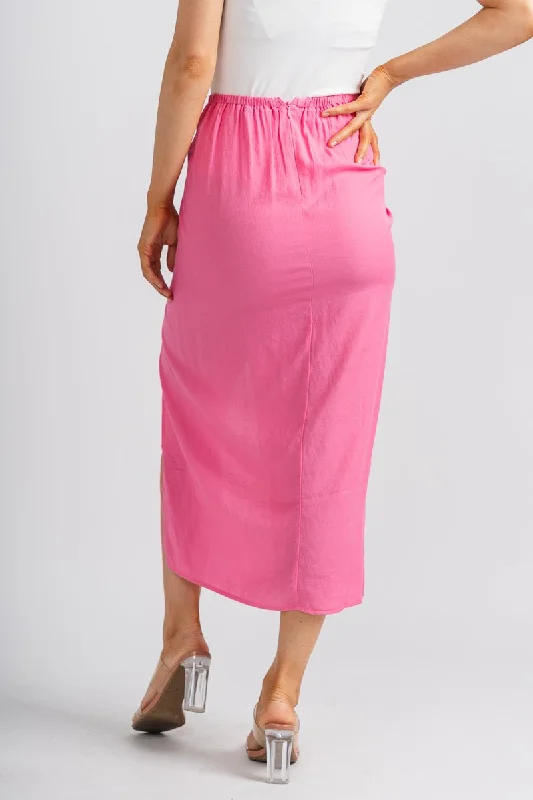 Knot front midi skirt pink