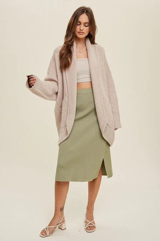 Ribbed Sweater Midi Skirt - Green Tea