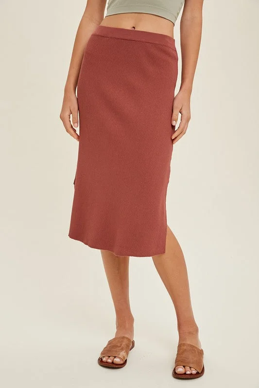 Ribbed Sweater Midi Skirt - Sienna