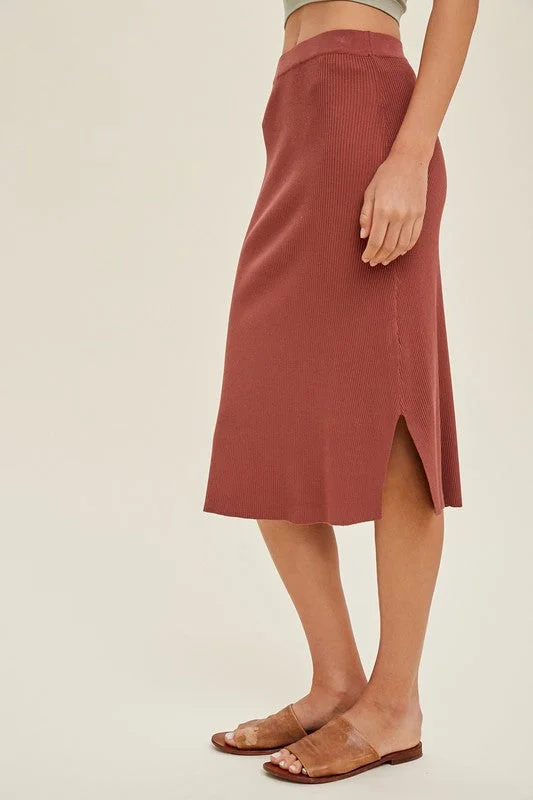 Ribbed Sweater Midi Skirt - Sienna