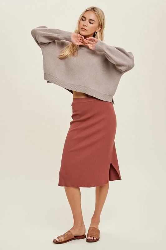 Ribbed Sweater Midi Skirt - Sienna