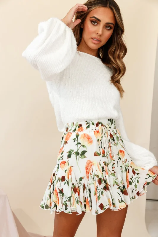 Robyn Flounce Mini Skirt Rose Print White/Orange