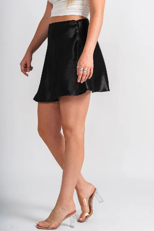 Satin flare mini skirt black