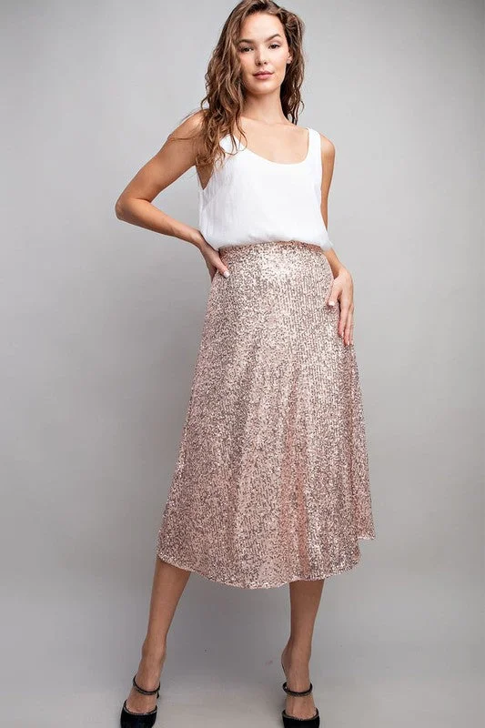 Sequin Midi Skirt - Gold