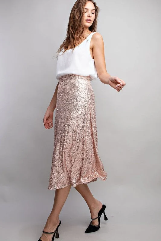 Sequin Midi Skirt - Gold