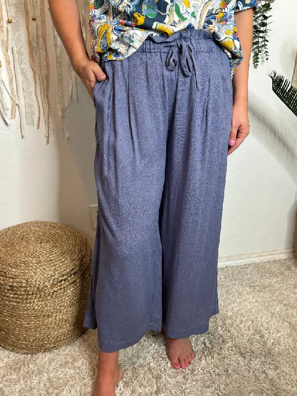 Slate Blue Crop Wide Leg Pants