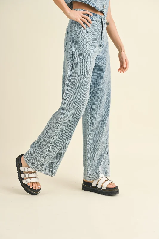 Washed Denim Crop Pants