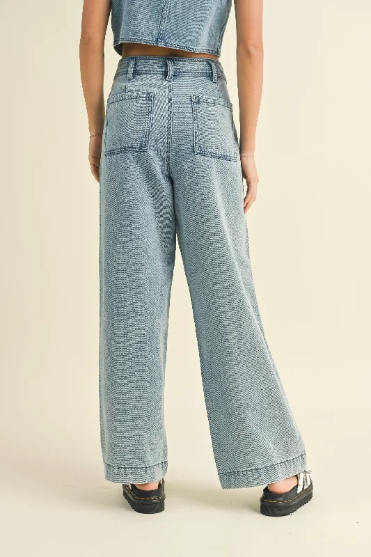 Washed Denim Crop Pants